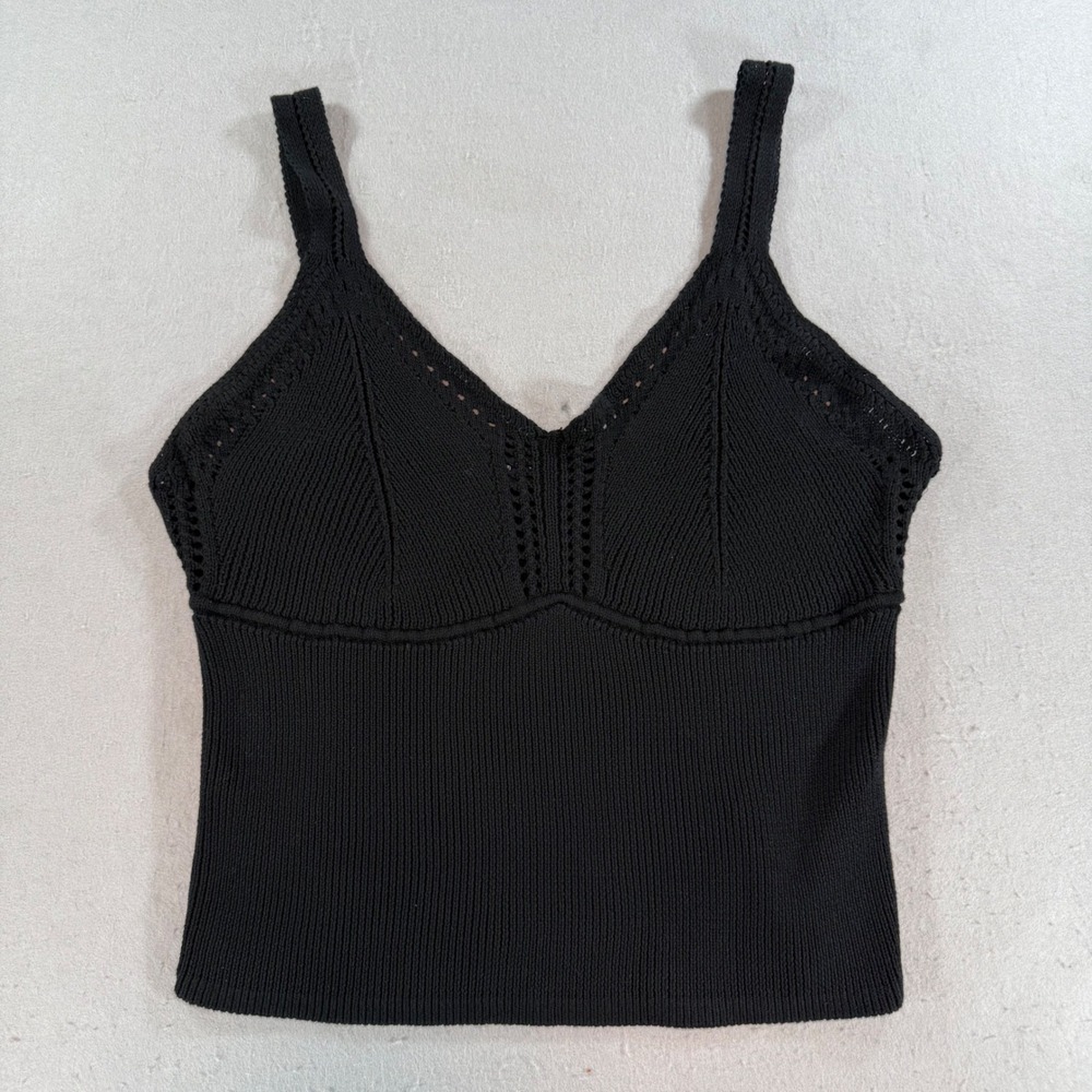 Gap Womens Black Cotton Crochet Knit V-Neck Camisole Tank XL 5779612-01